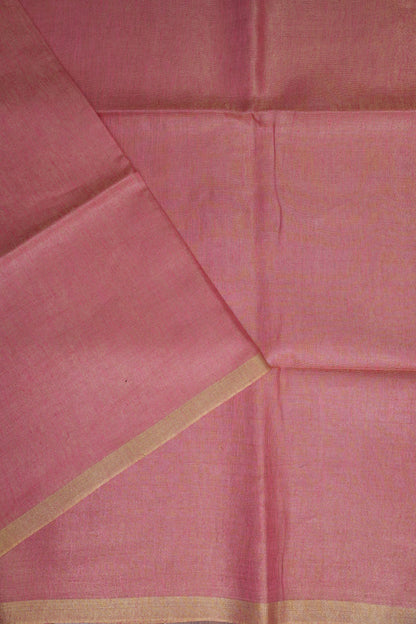 Tissue Linen Silk Saree – Blush Pink with Subtle Gold Zari Border