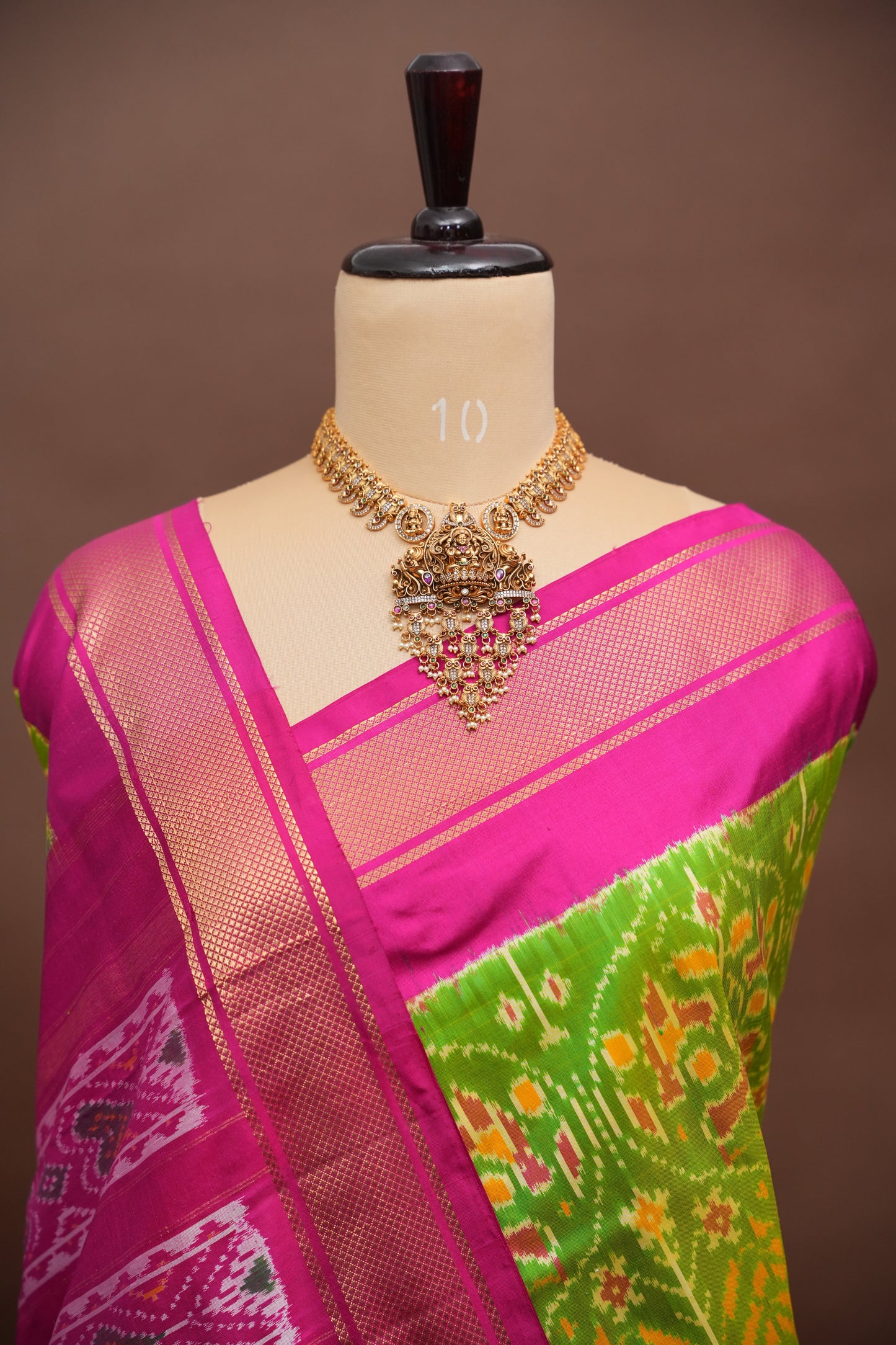 Pure Ikkat Soft Silk Saree - Parrot Green & Pink