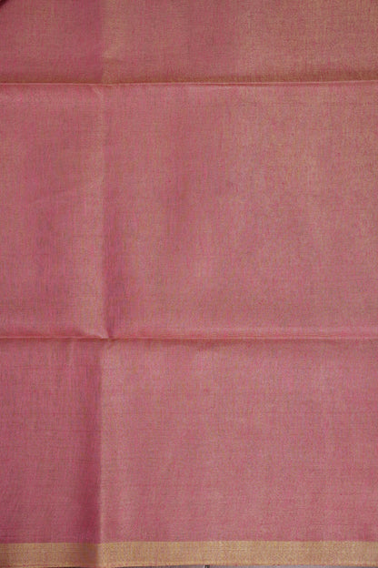 Tissue Linen Silk Saree – Blush Pink with Subtle Gold Zari Border