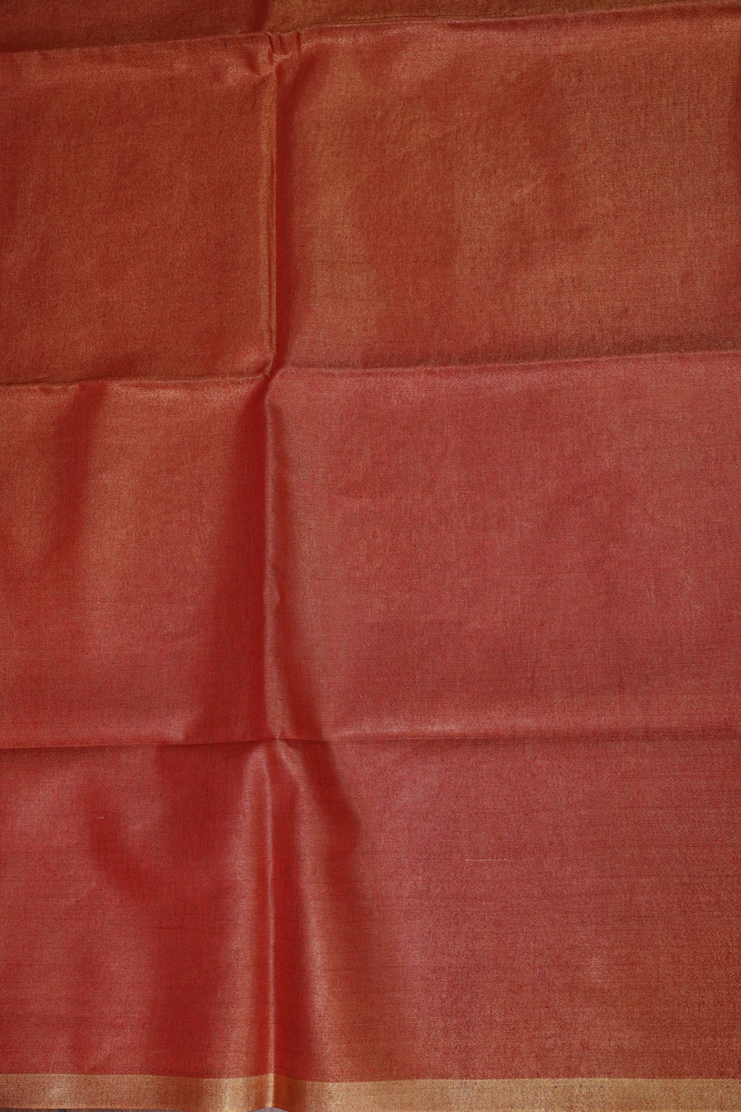 Tissue Linen Silk Saree – Rustic Brick Red with Classic Gold Border