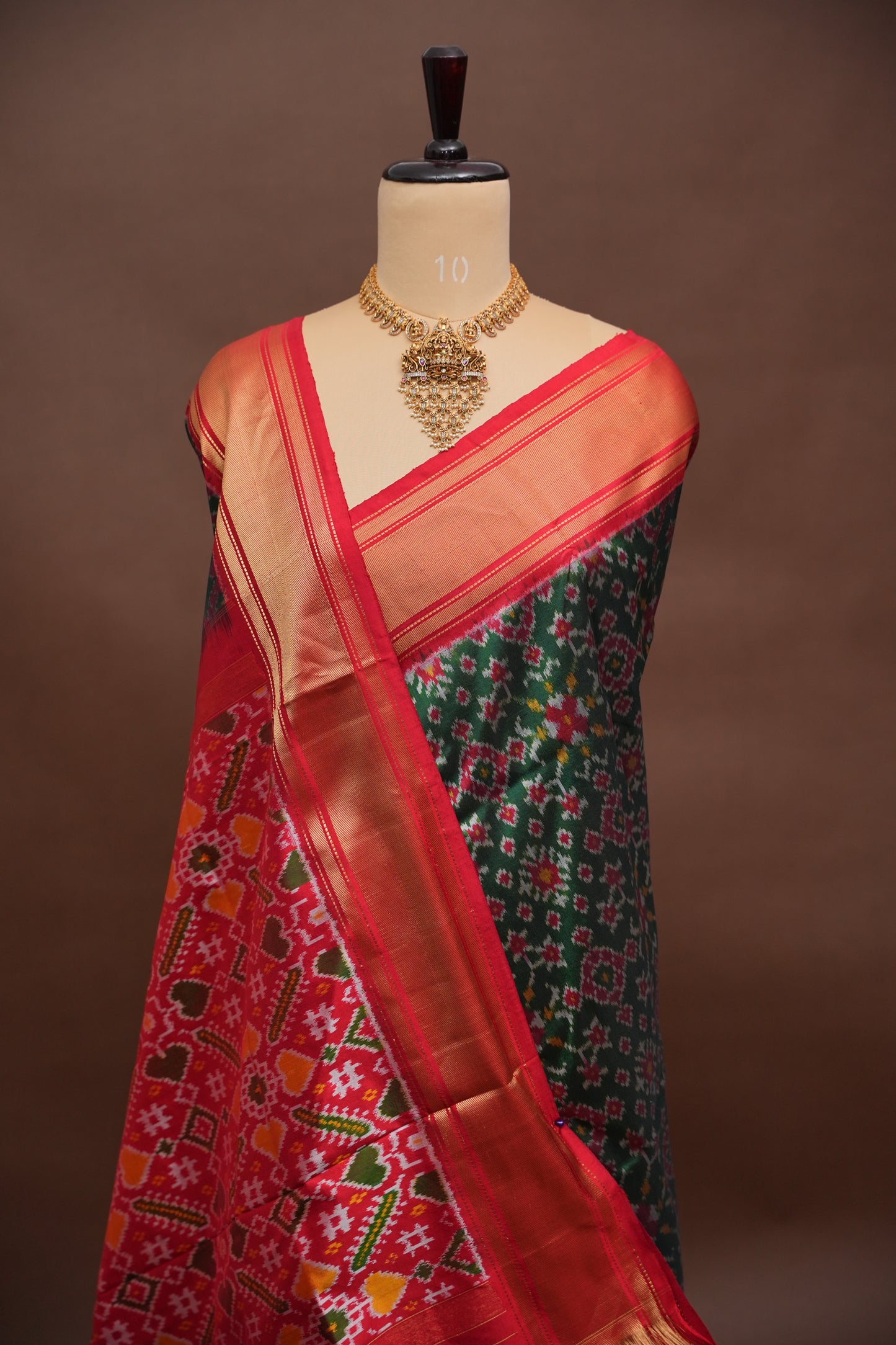 Pure Ikkat Soft Silk Saree - Emerald Green & Red