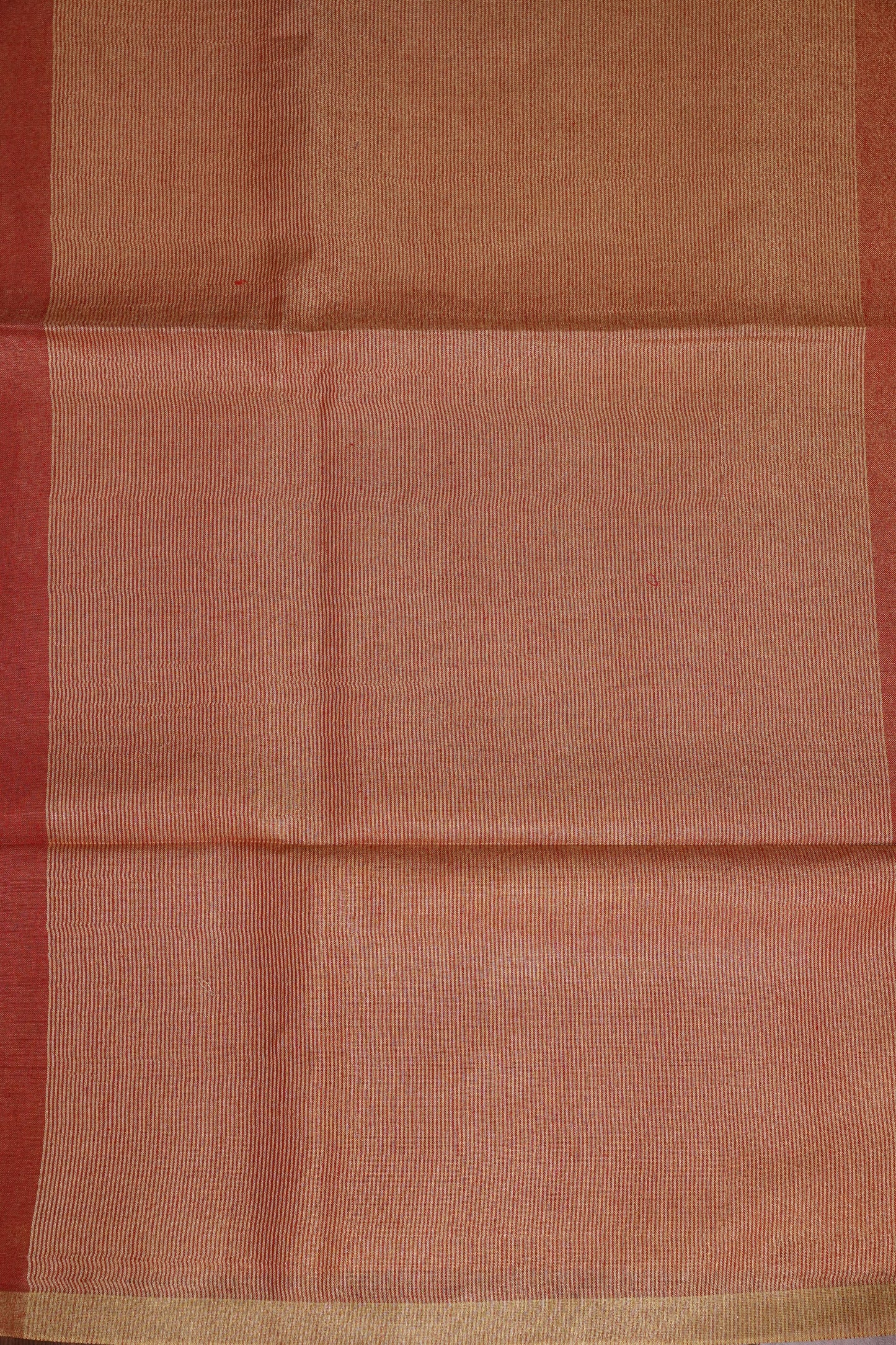Tissue Linen Silk Saree – Rustic Brick Red with Classic Gold Border