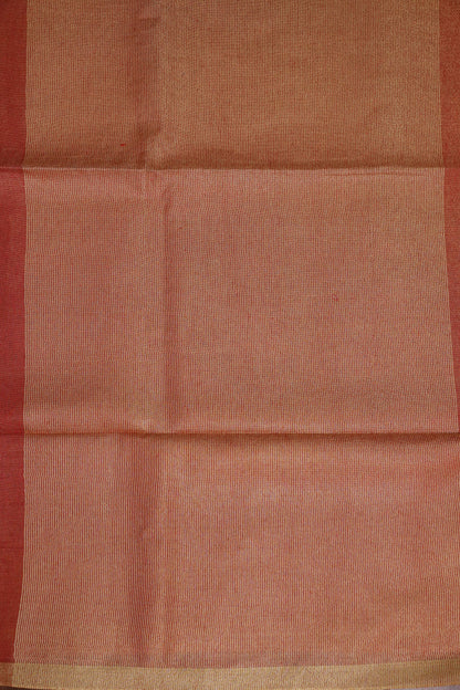 Tissue Linen Silk Saree – Rustic Brick Red with Classic Gold Border