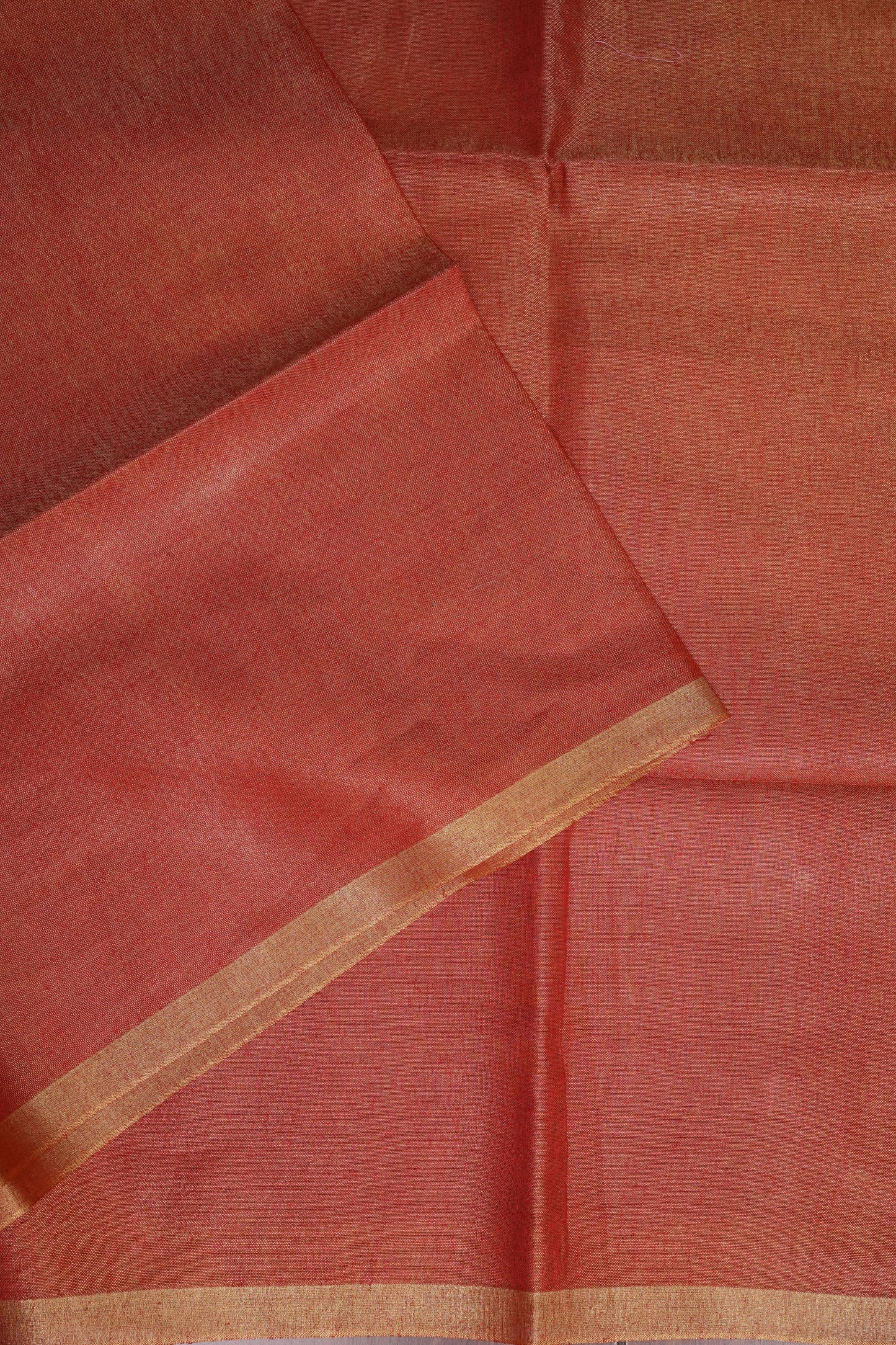 Tissue Linen Silk Saree – Rustic Brick Red with Classic Gold Border