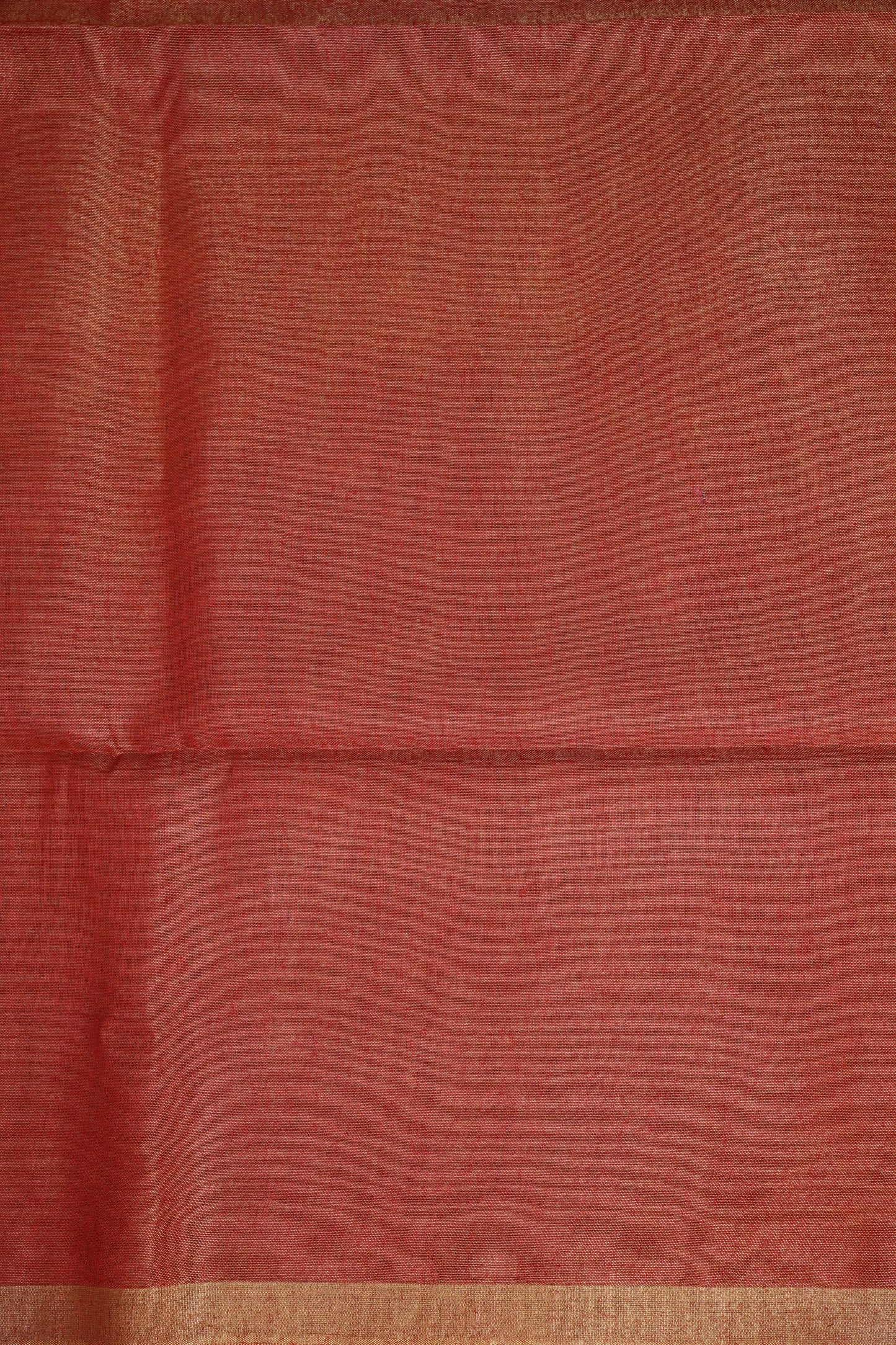 Tissue Linen Silk Saree – Rustic Brick Red with Classic Gold Border