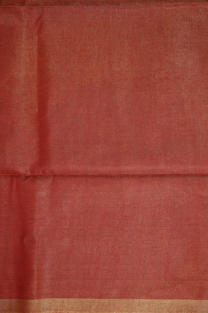 Tissue Linen Silk Saree – Rustic Brick Red with Classic Gold Border