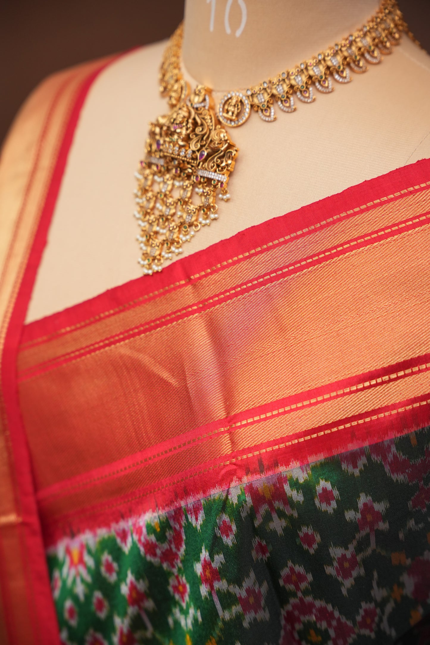 Pure Ikkat Soft Silk Saree - Emerald Green & Red