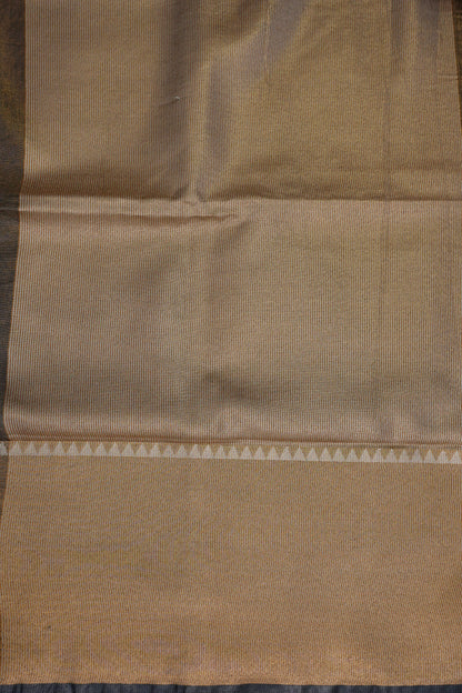 Tissue Linen Silk Saree – Antique Gold & Charcoal Grey with Temple Border