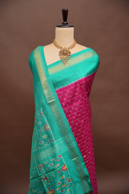 Pure Ikkat Soft Silk Saree - Pink & Turquoise Green