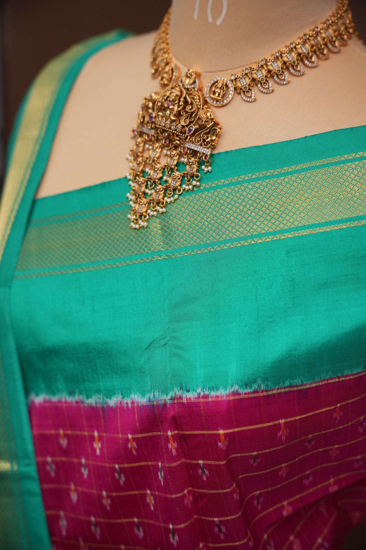 Pure Ikkat Soft Silk Saree - Pink & Turquoise Green