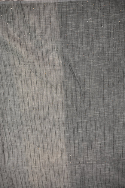 Linen Saree with Needle Embroidery – Ivory White & Charcoal Grey