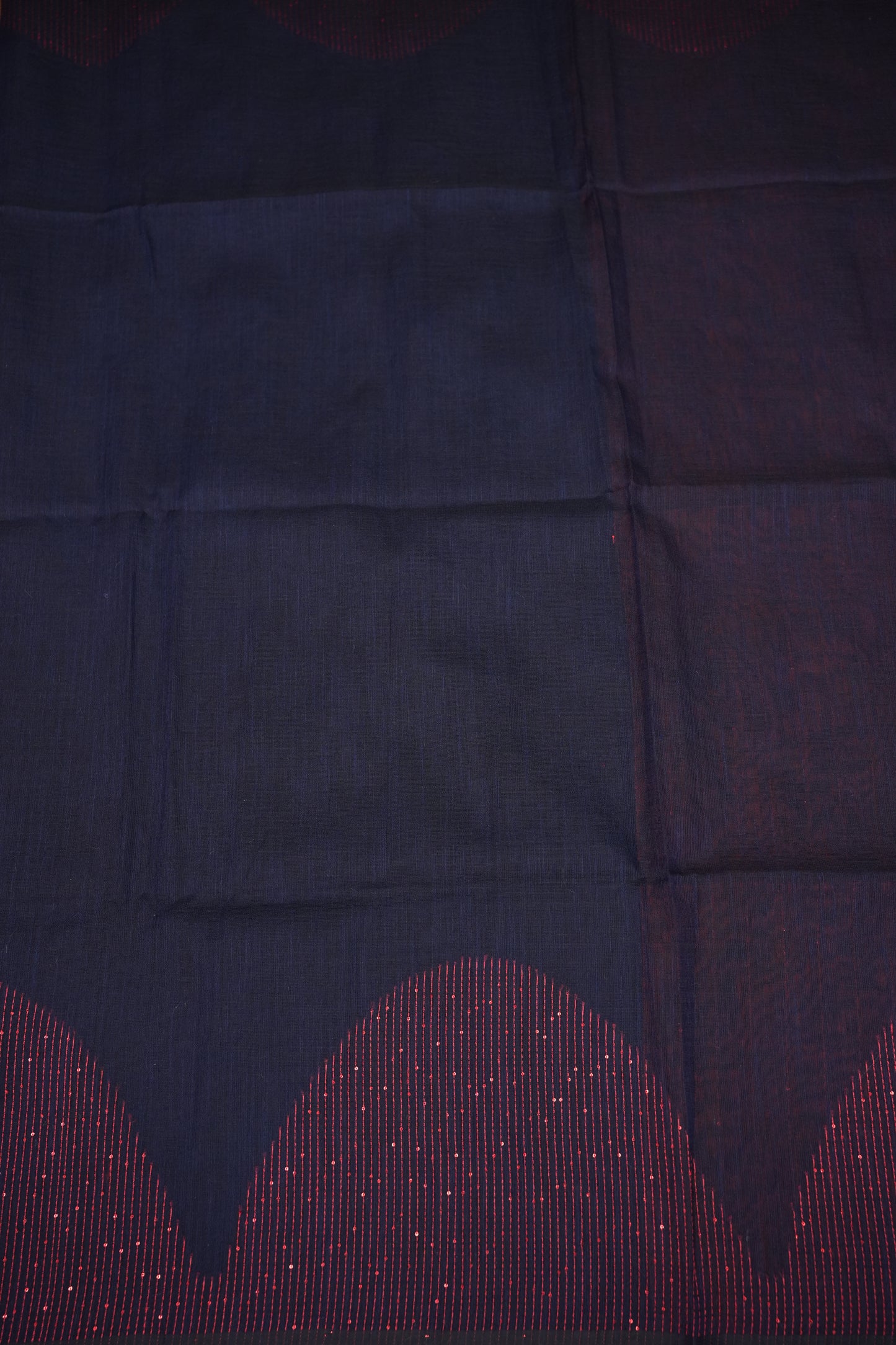 Linen Saree with Needle Embroidery – Navy Blue & Crimson Red