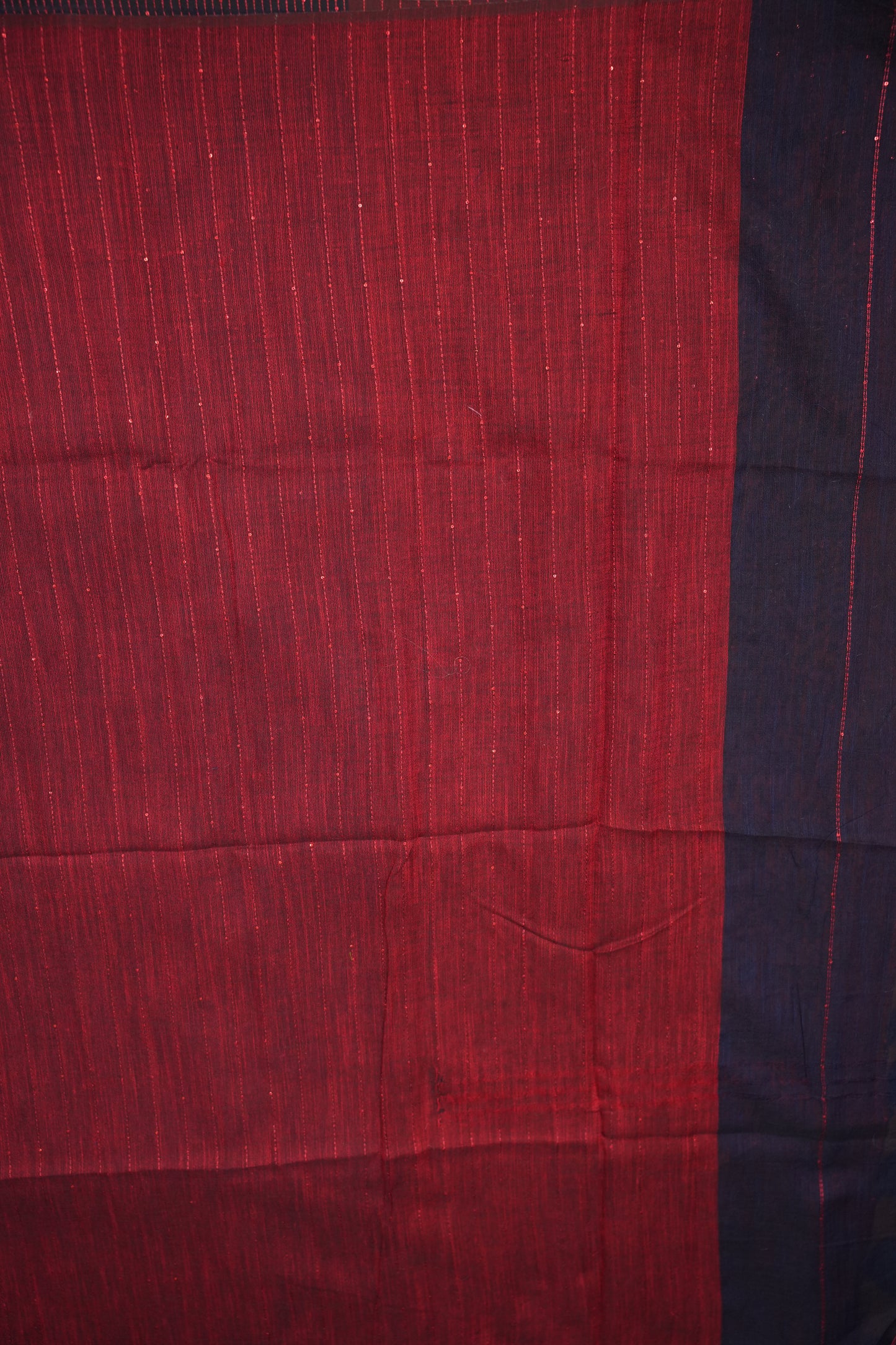 Linen Saree with Needle Embroidery – Navy Blue & Crimson Red