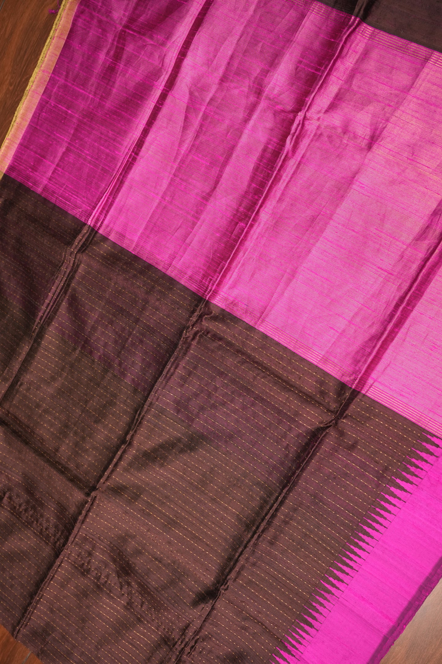 Pure Raw Silk Saree – Coffee Brown & Hot Pink
