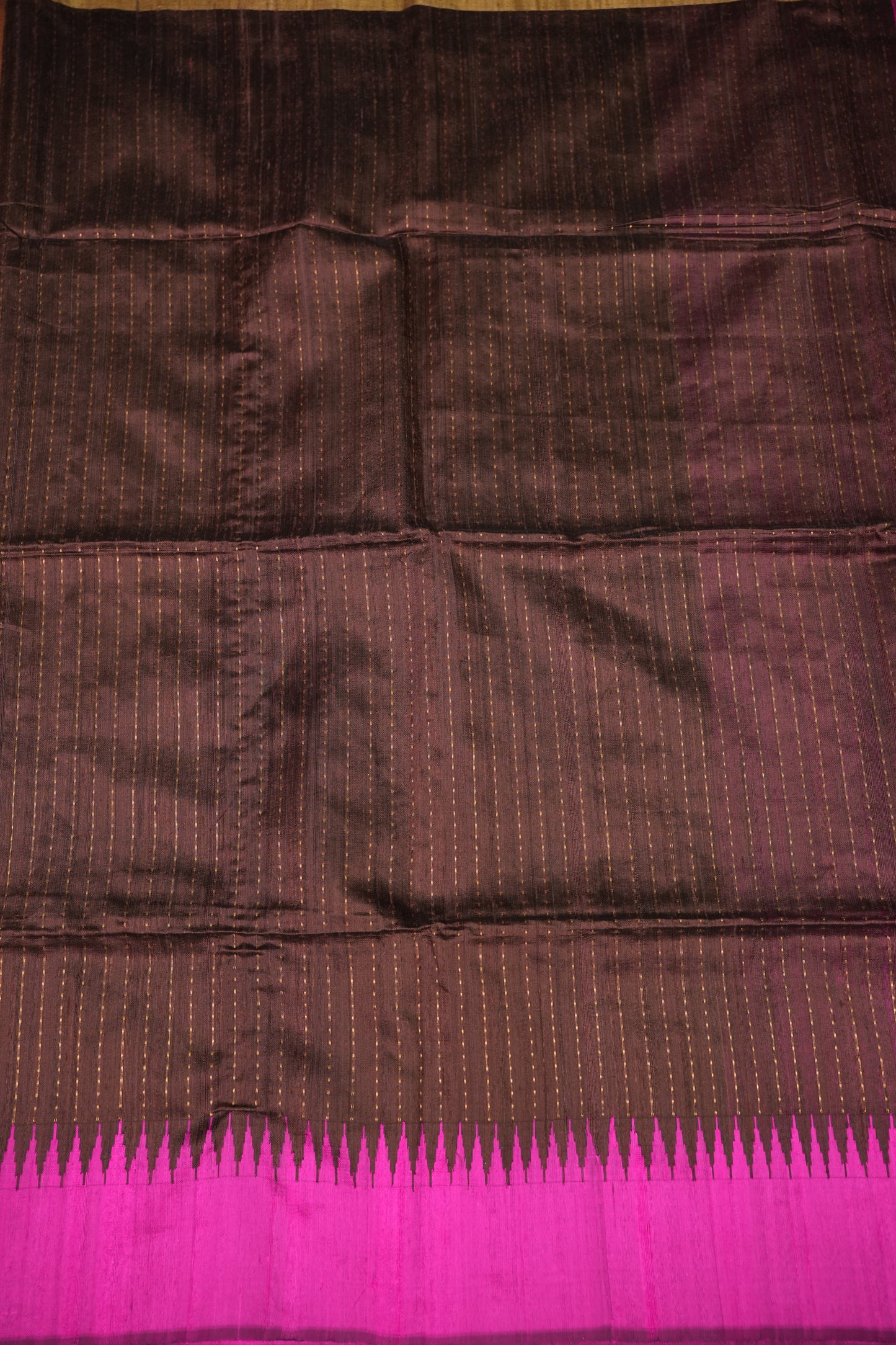 Pure Raw Silk Saree – Coffee Brown & Hot Pink