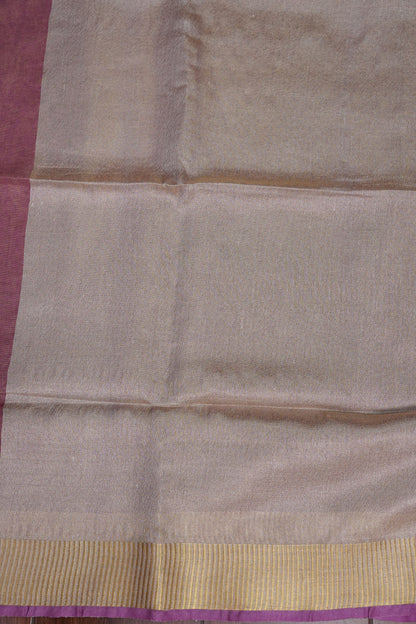 Rose Pink & Champagne Gold Tissue Linen Saree with Zari Border