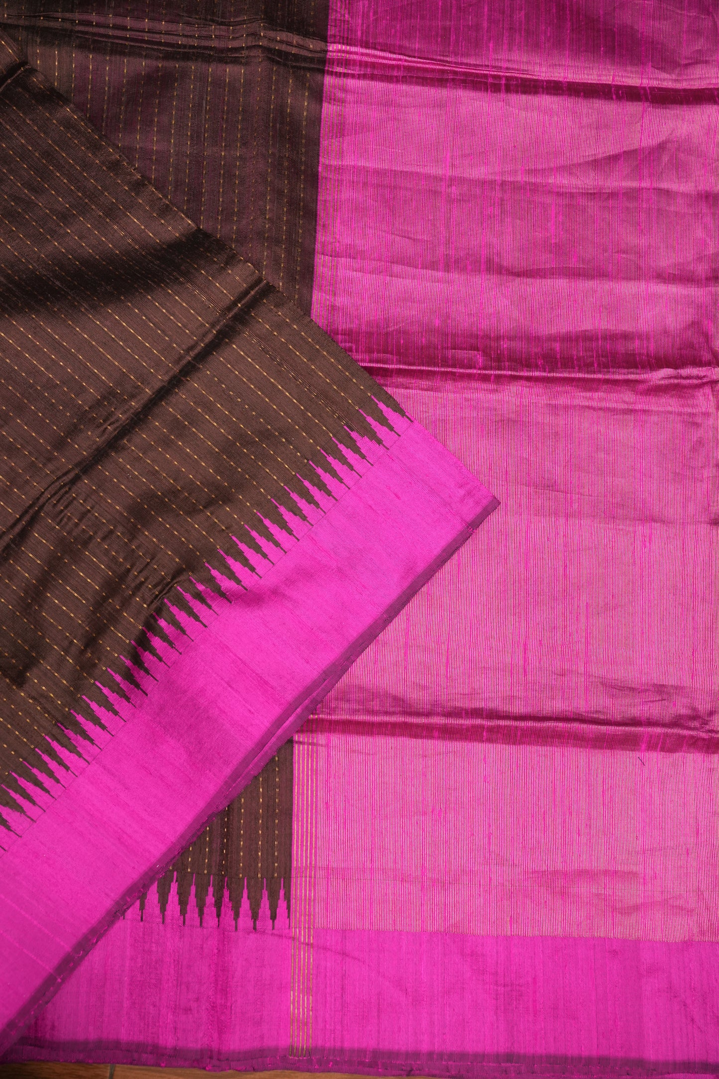 Pure Raw Silk Saree – Coffee Brown & Hot Pink