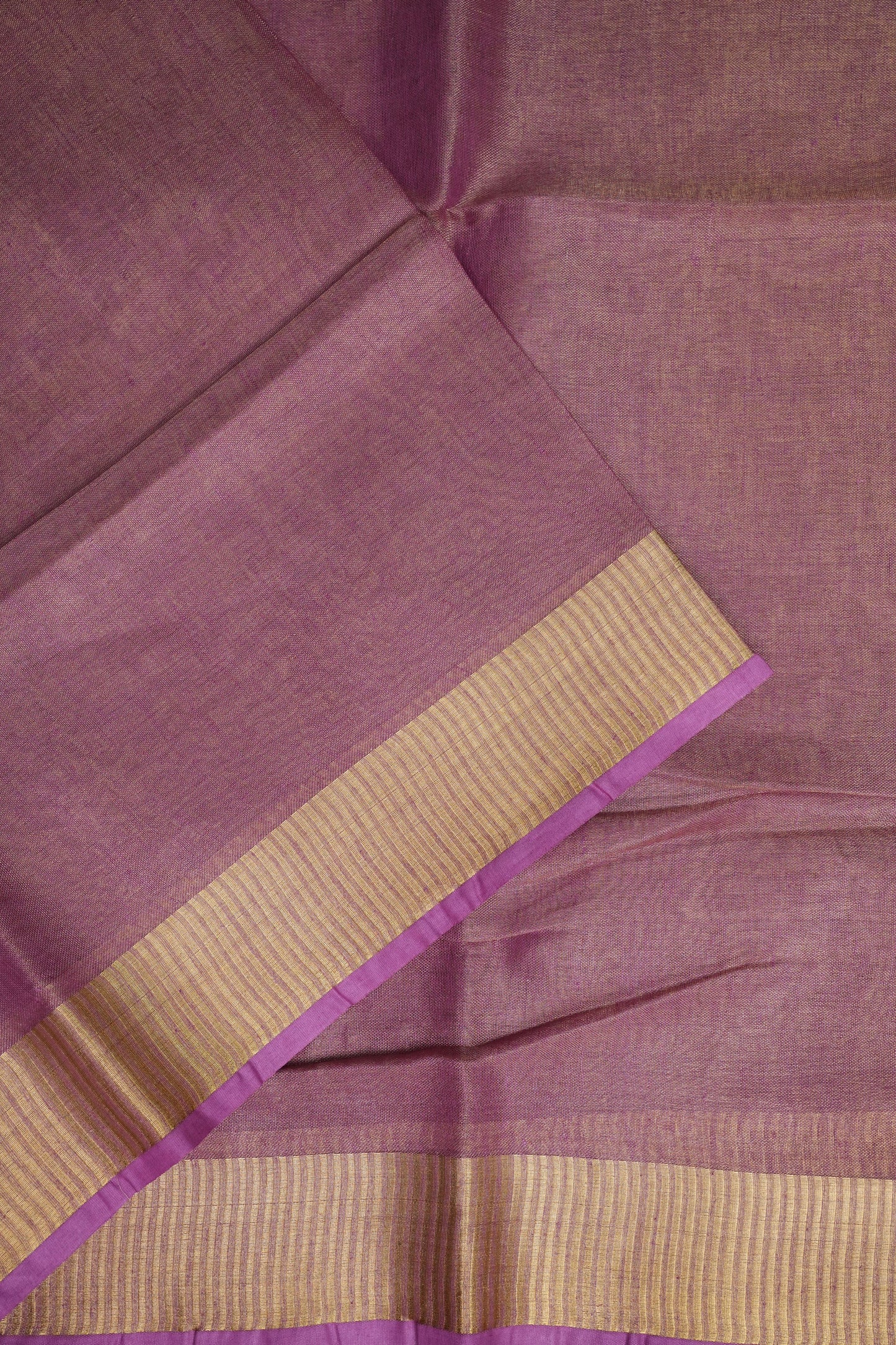 Rose Pink & Champagne Gold Tissue Linen Saree with Zari Border