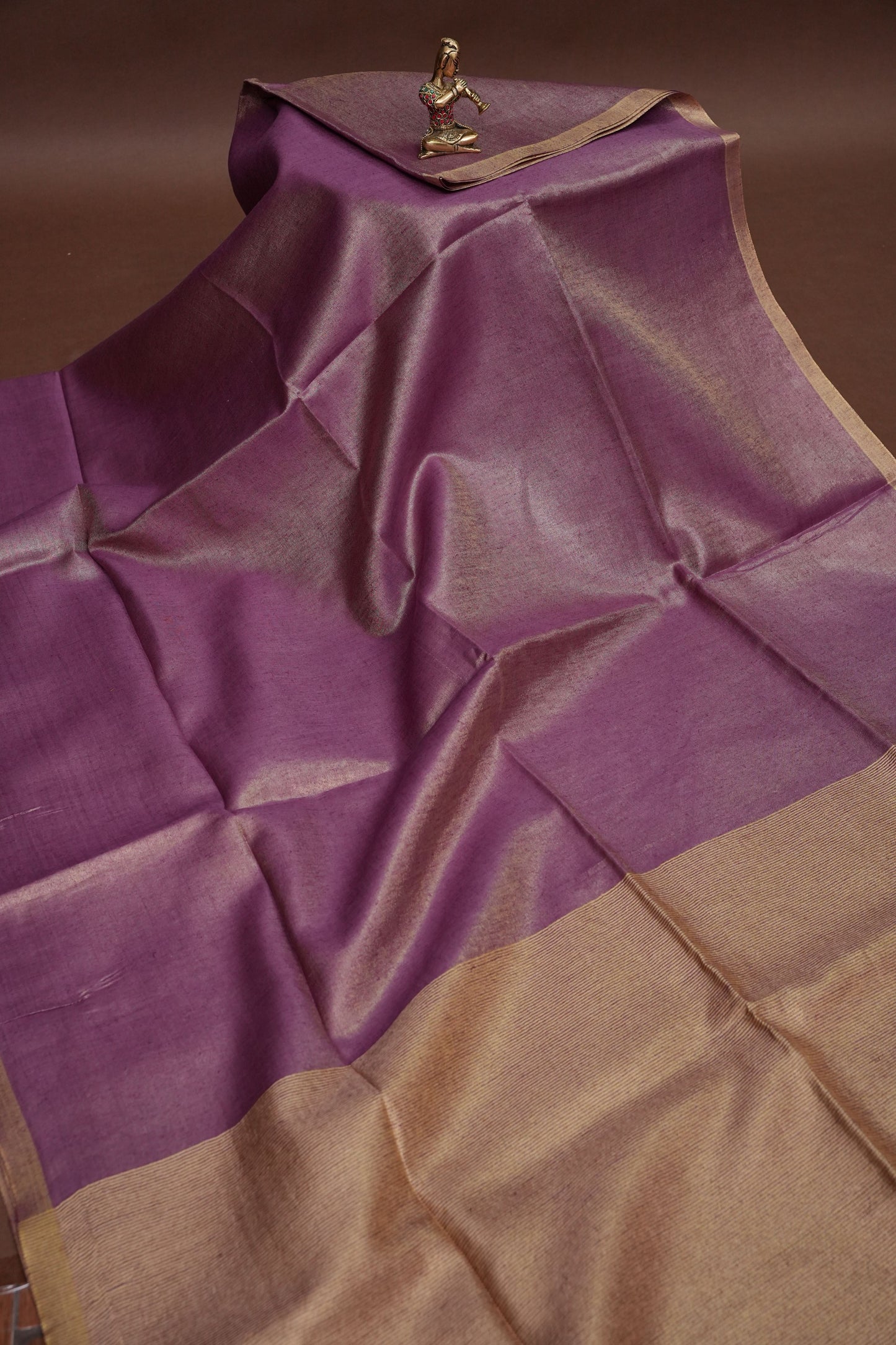 Lavender & Antique Gold Tissue Linen Saree