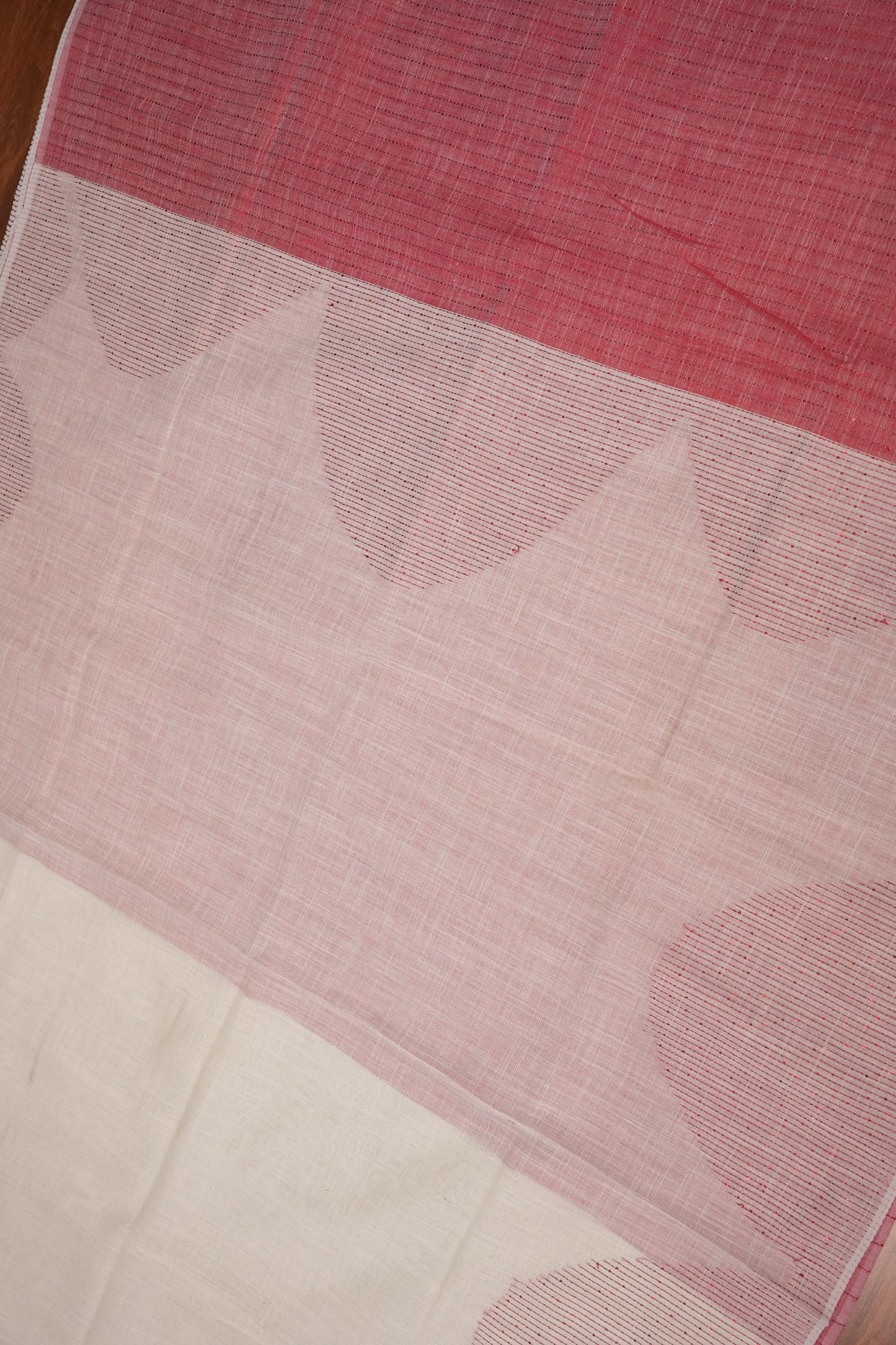 Linen Saree with Needle Embroidery – Off White & Rose Pink