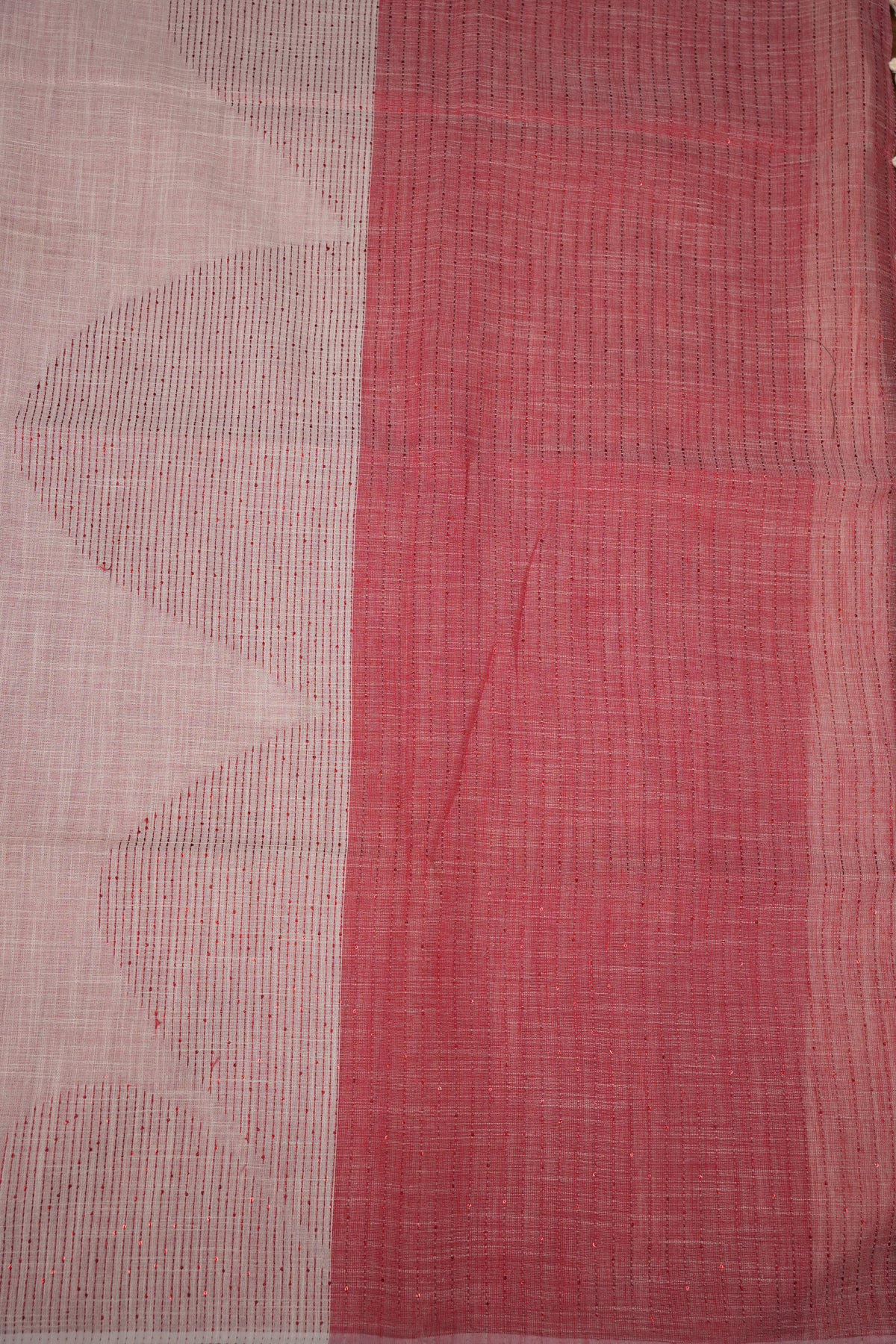 Linen Saree with Needle Embroidery – Off White & Rose Pink