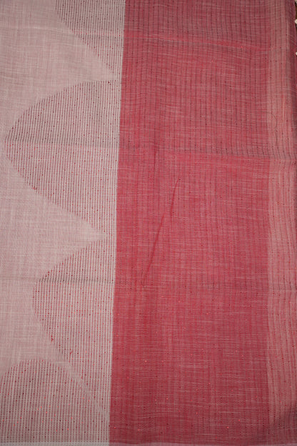 Linen Saree with Needle Embroidery – Off White & Rose Pink