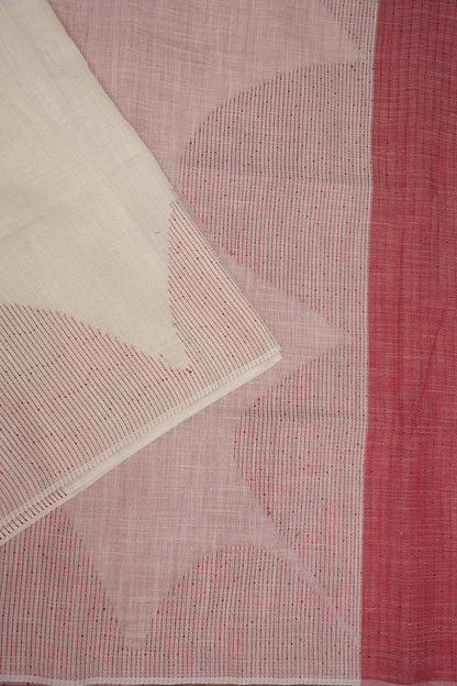 Linen Saree with Needle Embroidery – Off White & Rose Pink