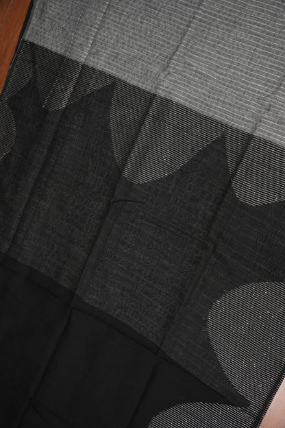 Linen Saree with Needle Embroidery – Classic Black
