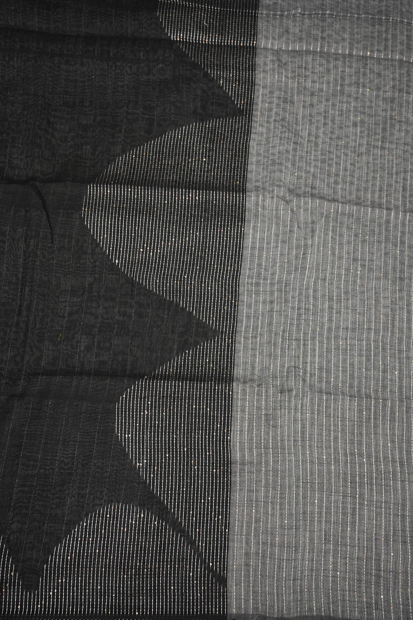 Linen Saree with Needle Embroidery – Classic Black