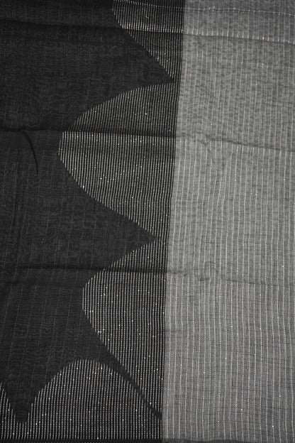 Linen Saree with Needle Embroidery – Classic Black