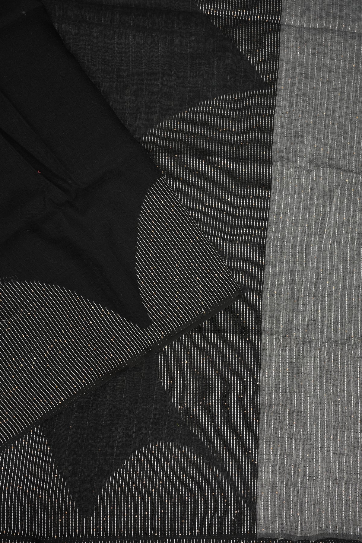Linen Saree with Needle Embroidery – Classic Black