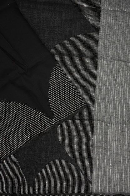 Linen Saree with Needle Embroidery – Classic Black