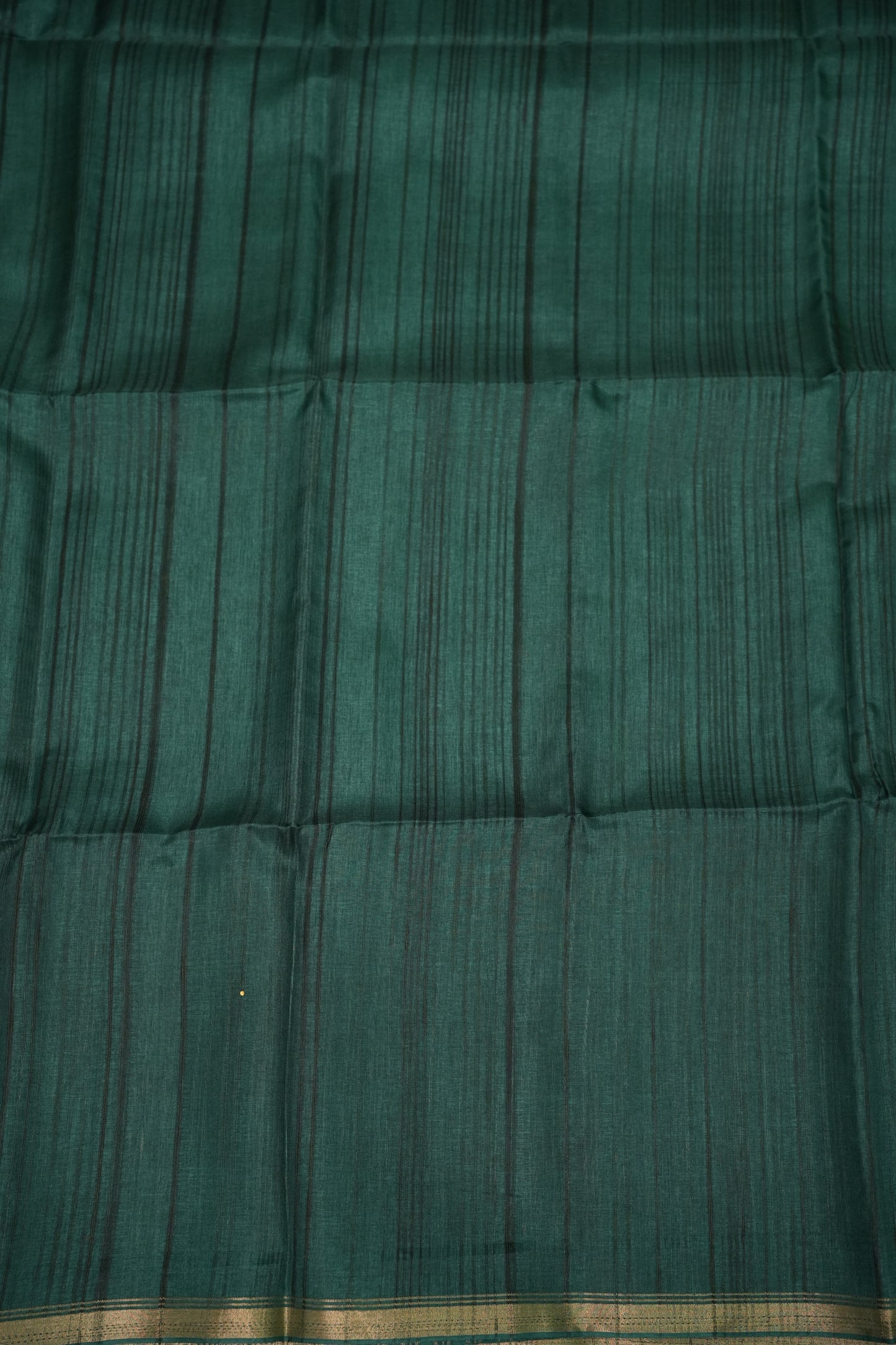 Soft Tussar Raw Silk Saree with Striped Matching Blouse – Emerald Green