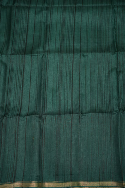Soft Tussar Raw Silk Saree with Striped Matching Blouse – Emerald Green