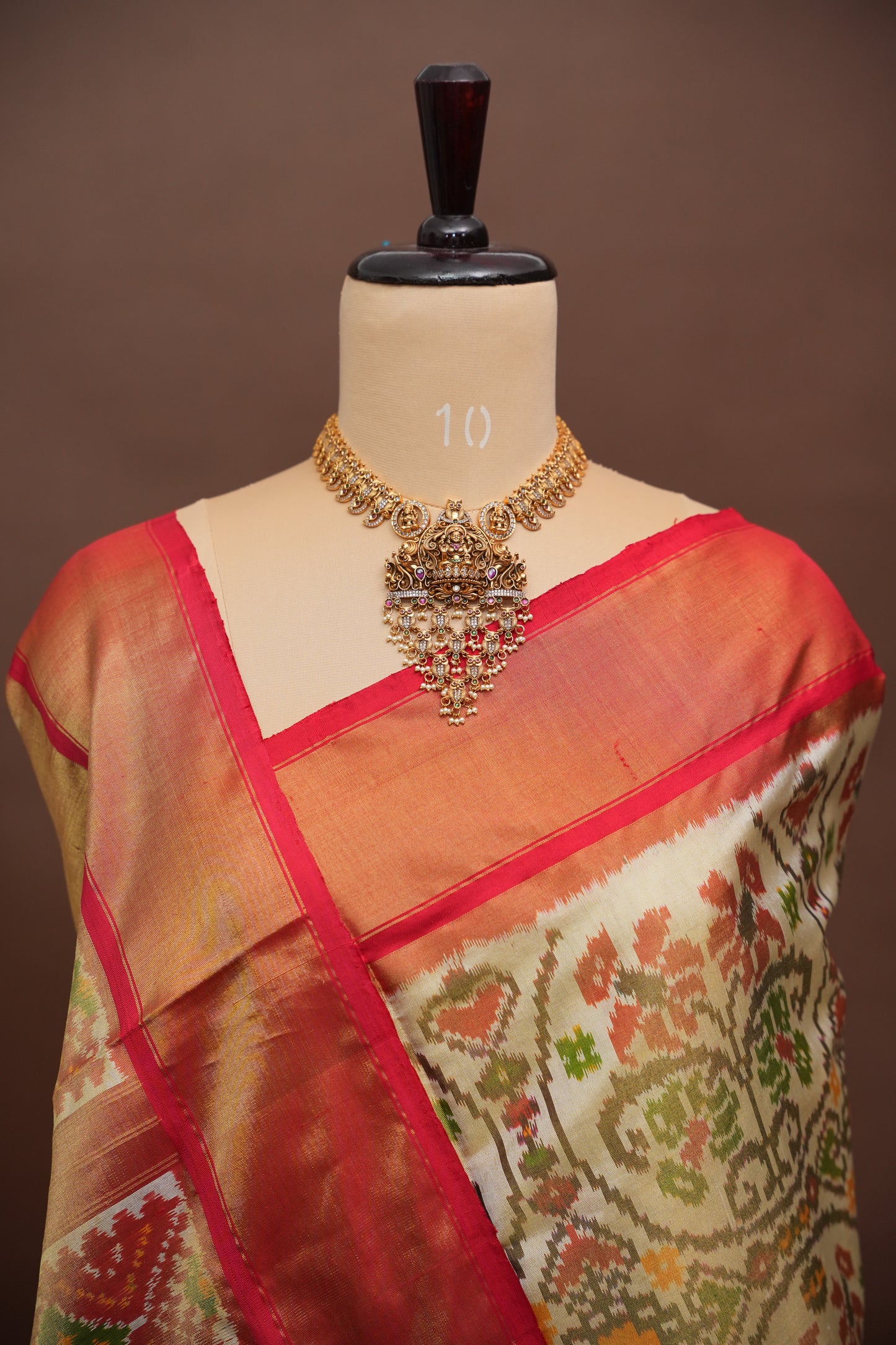 Pure Ikkat Soft Silk Saree - Ivory & Red