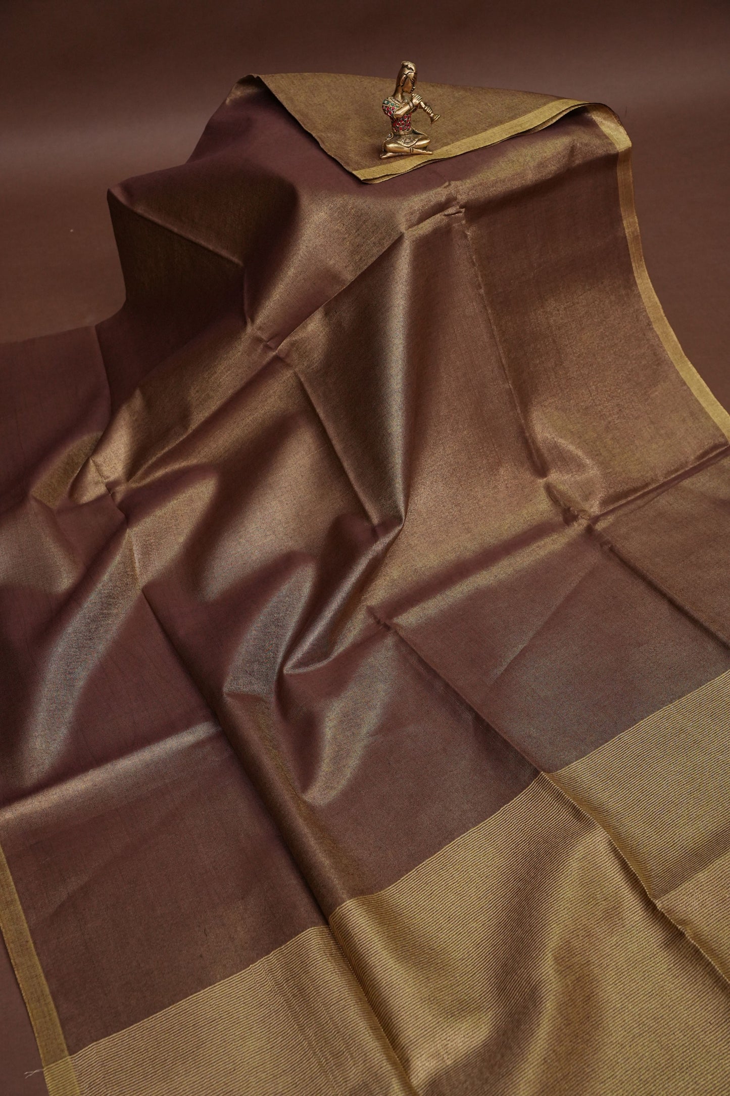 Mocha Brown & Antique Gold Tissue Linen Saree
