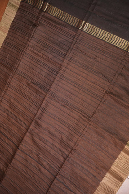 Soft Tussar Raw Silk Saree with Kalamkari Printed Blouse – Coffee Brown