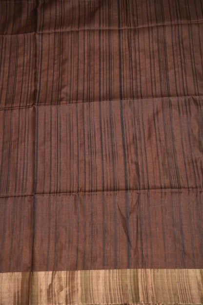 Soft Tussar Raw Silk Saree with Kalamkari Printed Blouse – Coffee Brown