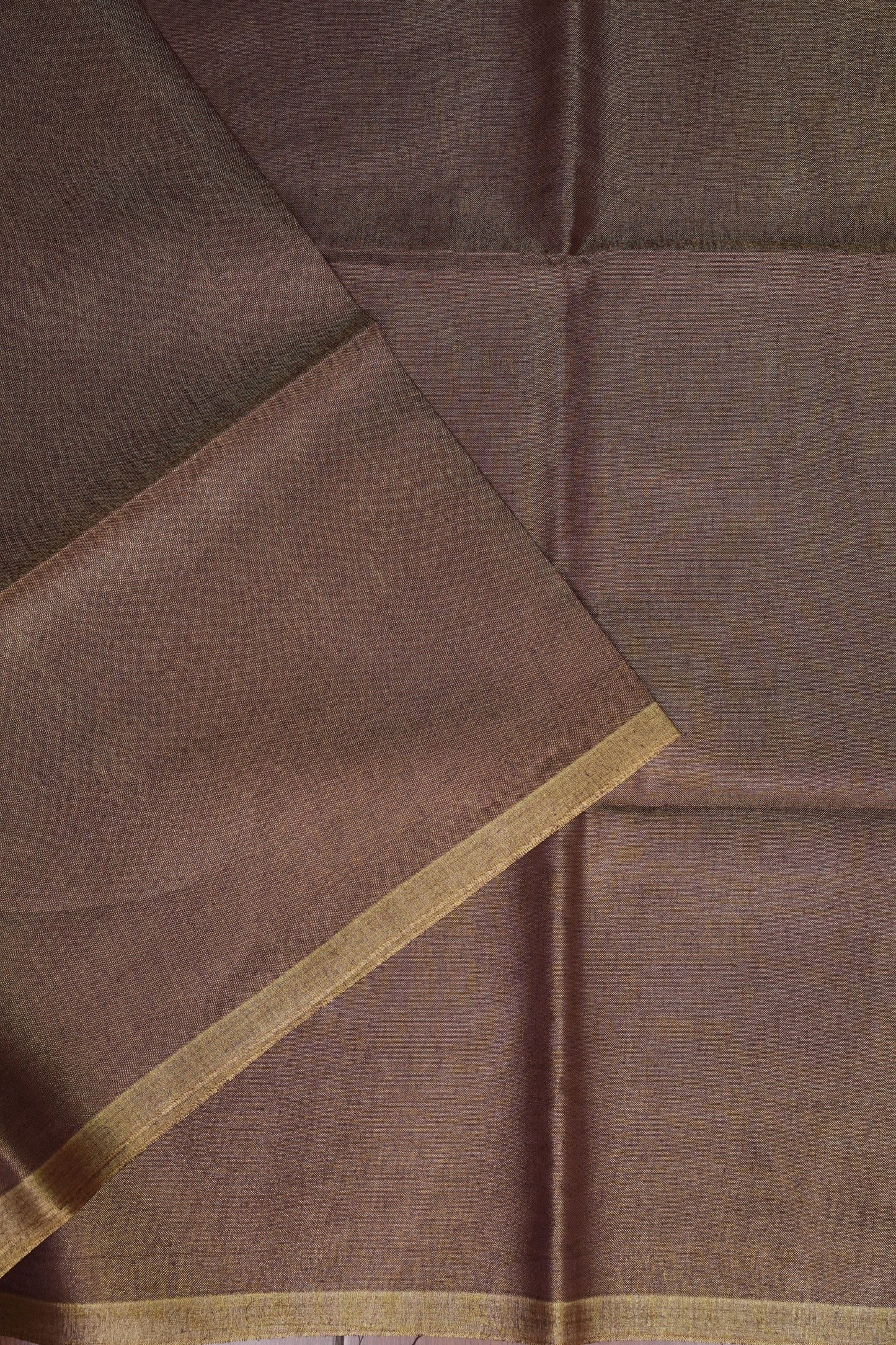 Mocha Brown & Antique Gold Tissue Linen Saree