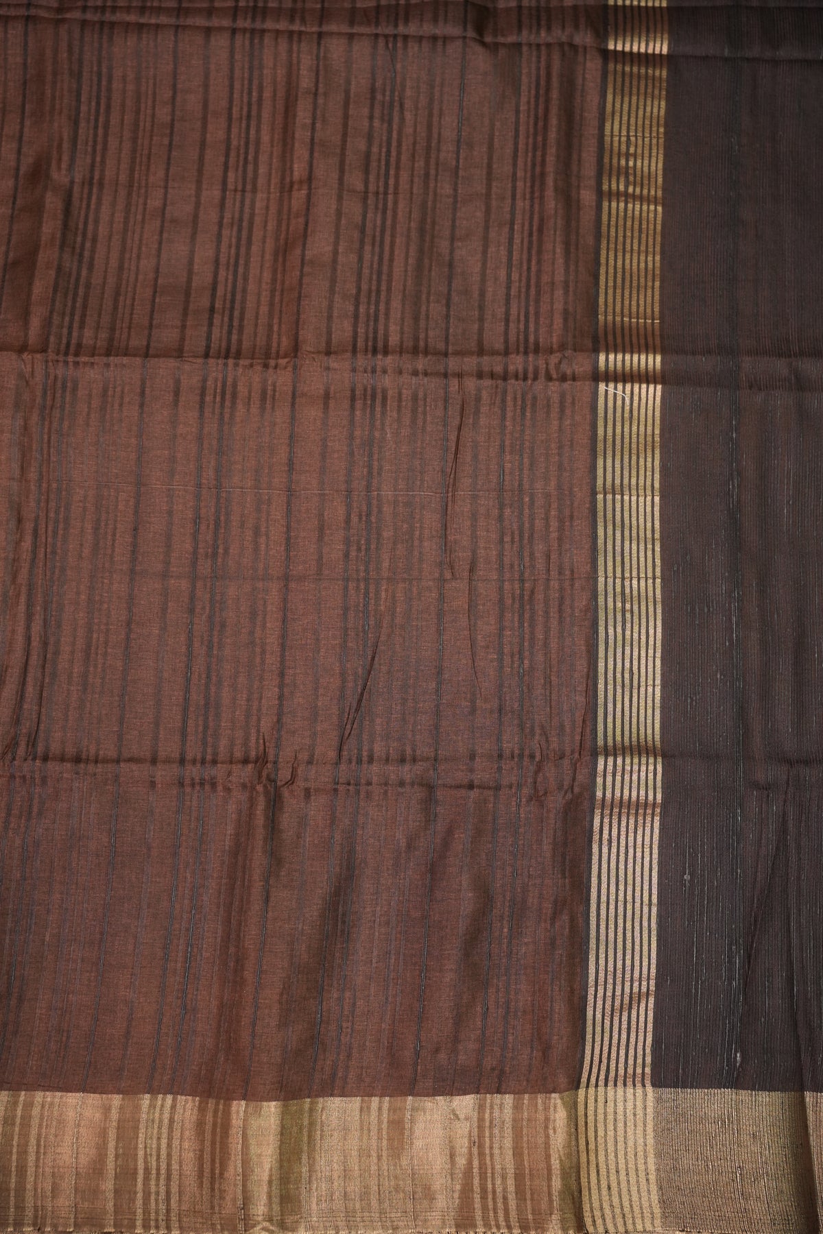 Soft Tussar Raw Silk Saree with Kalamkari Printed Blouse – Coffee Brown