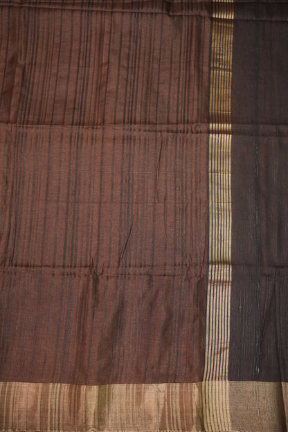 Soft Tussar Raw Silk Saree with Kalamkari Printed Blouse – Coffee Brown