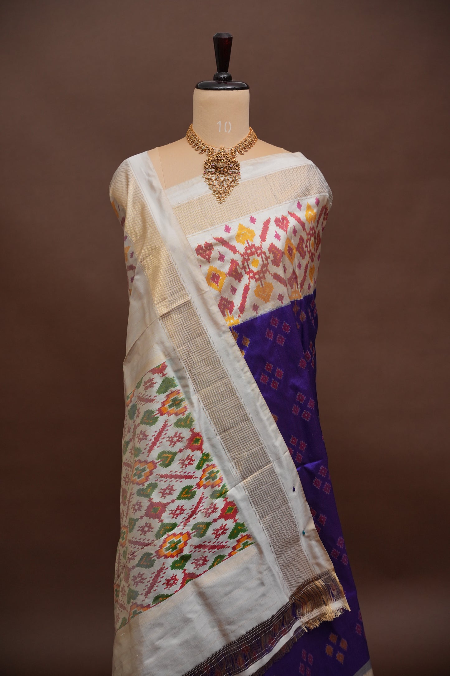 Pure Ikkat Soft Silk Saree - Purple & Ivory