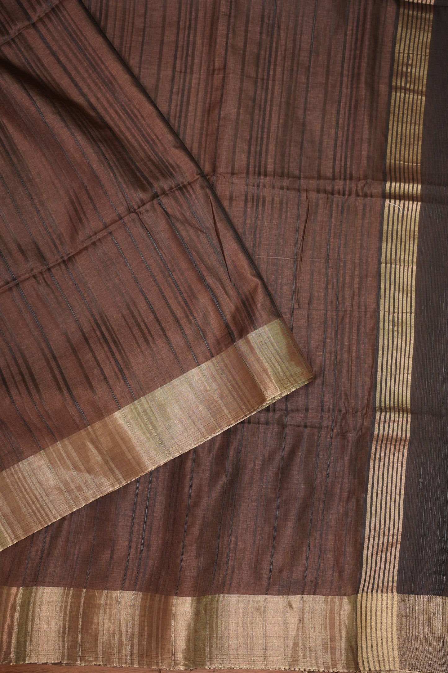 Soft Tussar Raw Silk Saree with Kalamkari Printed Blouse – Coffee Brown