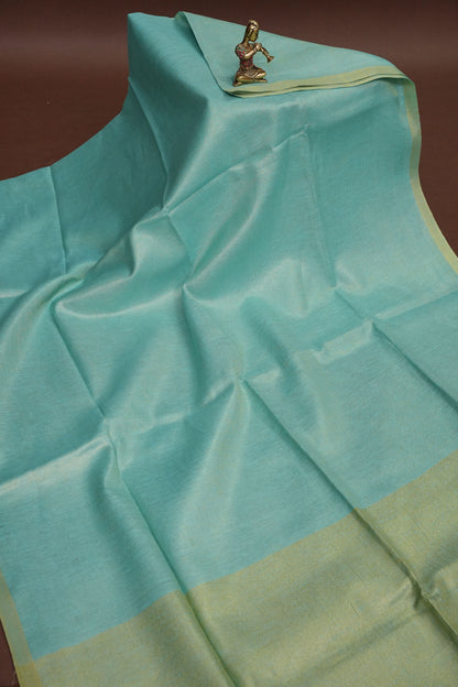 Aqua Blue & Soft Gold Tissue Linen Saree