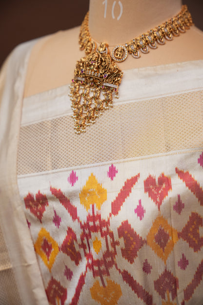 Pure Ikkat Soft Silk Saree - Purple & Ivory