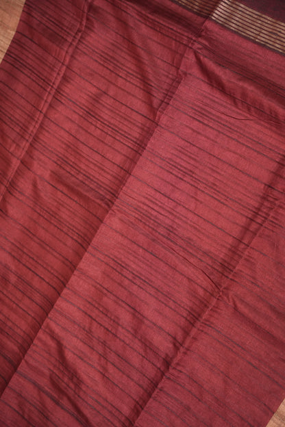 Soft Tussar Raw Silk Saree with Kalamkari Printed Blouse – Rust Red