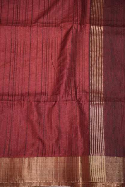 Soft Tussar Raw Silk Saree with Kalamkari Printed Blouse – Rust Red