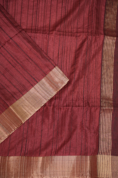 Soft Tussar Raw Silk Saree with Kalamkari Printed Blouse – Rust Red