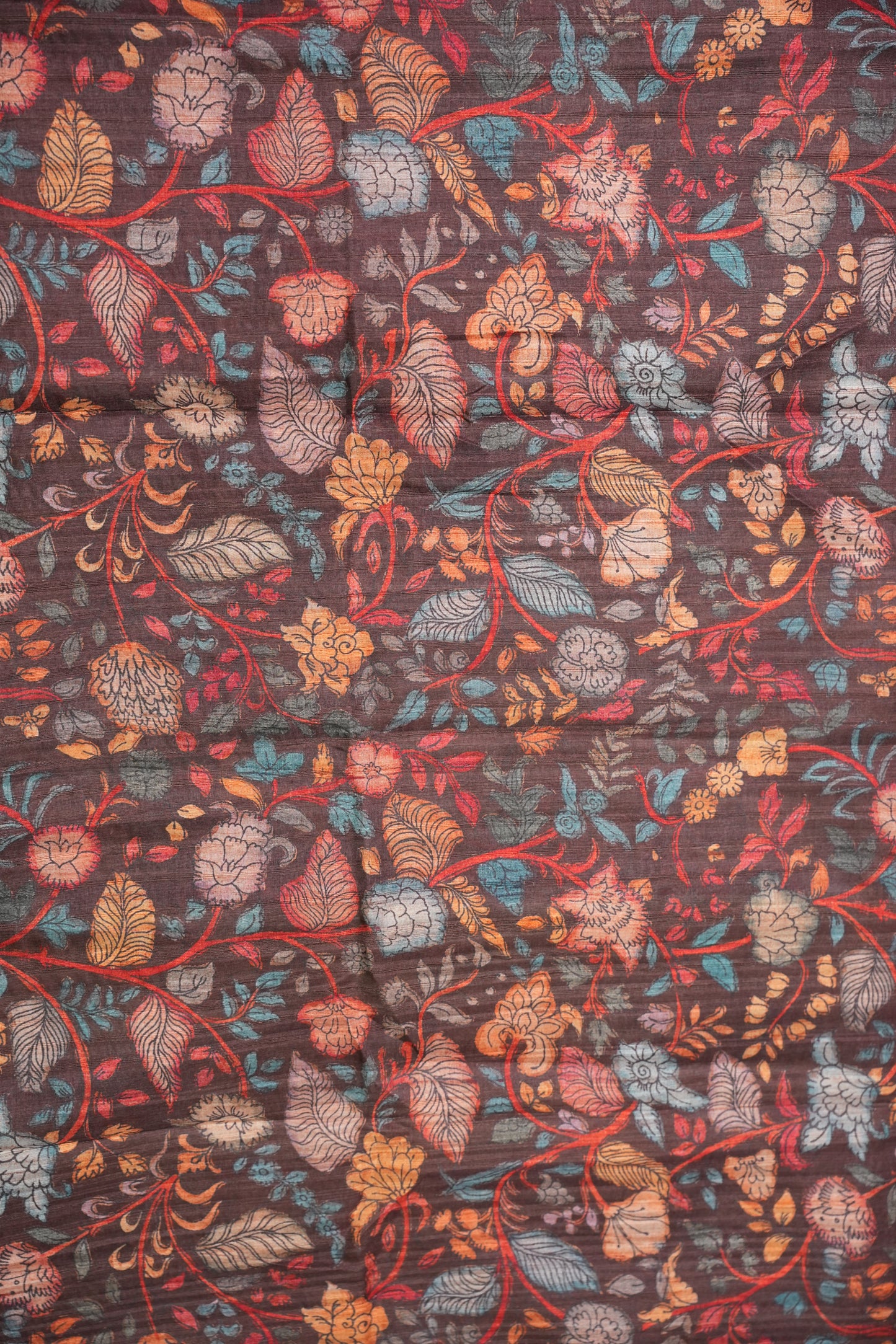 Soft Tussar Raw Silk Saree with Kalamkari Printed Blouse – Rust Red