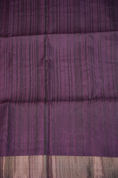 Soft Tussar Raw Silk Saree with Kalamkari Printed Blouse – Aubergine Purple